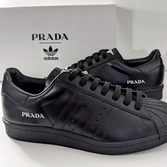 (UNISEX) ADIDAS PRADA X SUPERSTAR BLACK CORE (NEW) US 8 MEN / 9.5 W - Picture 1 of 12